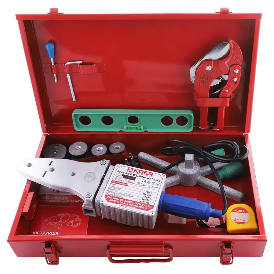 KOER KW.SET-03 Набір для паяння PPR труби(1500Вт,4 насад.,ножиц,рулетка,2 заглуш,рівень) (KA0003)