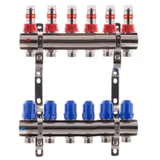 Колекторний блок з витратомірами Koer KR.1110-06 1"x6 ways (KR2643) Колекторний блок з витратомірами Koer KR.1110-06 1"x6 ways (KR2643)