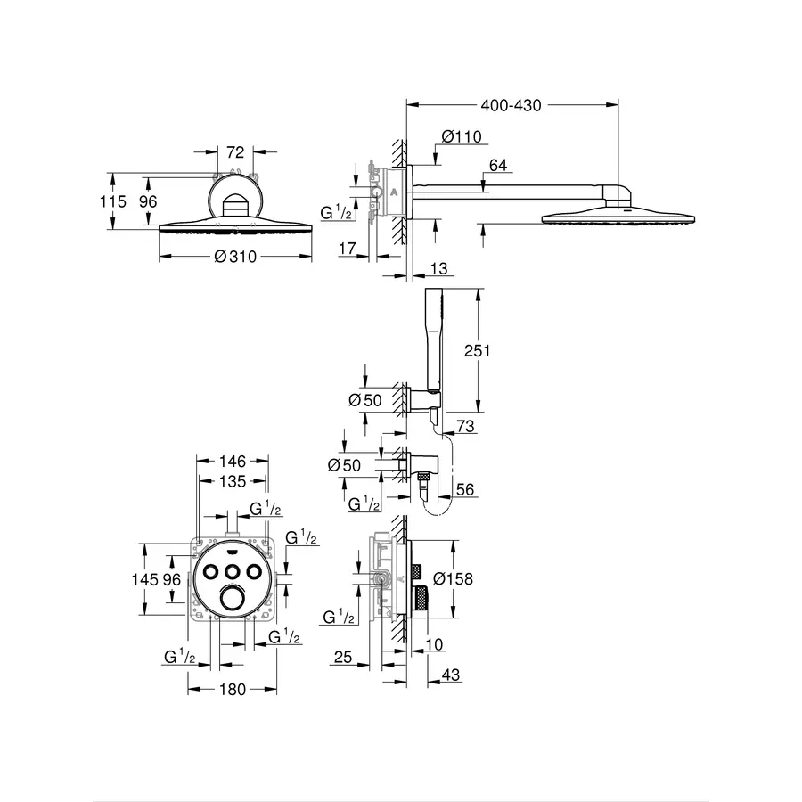 Душова система прихованого монтажу з термостатом Grohe Grohtherm SmartControl (34705000)