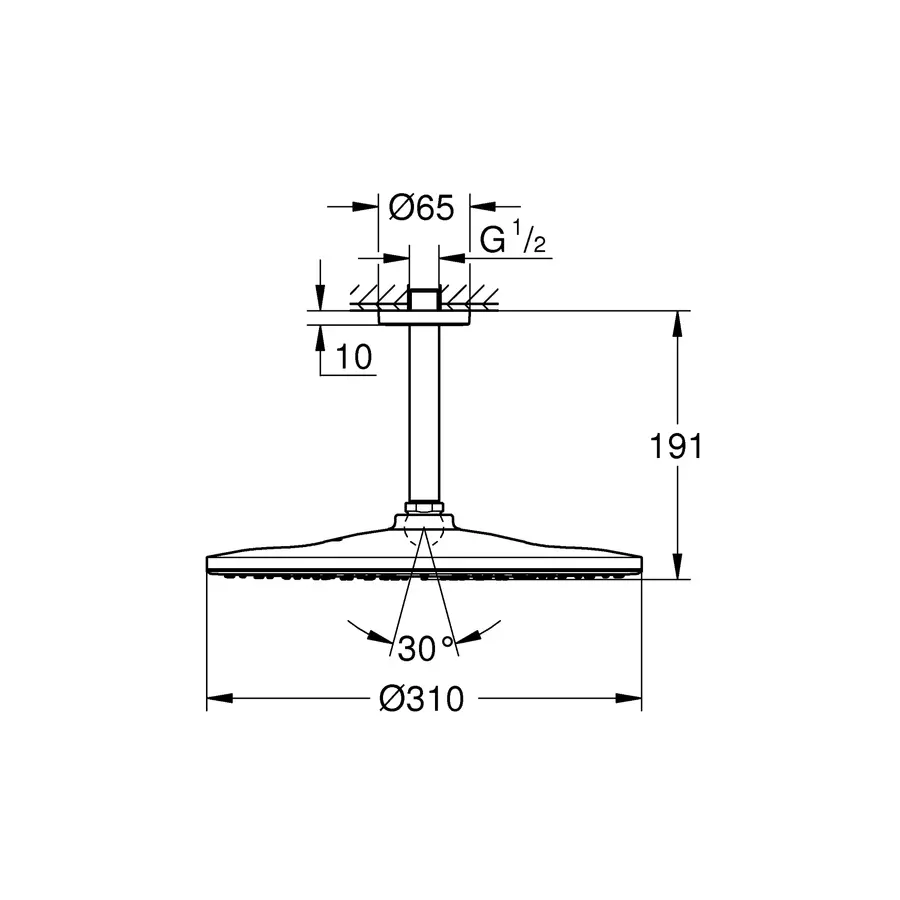 Верхній душ зі стельовим кронштейном Grohe Rainshower Mono (260000)