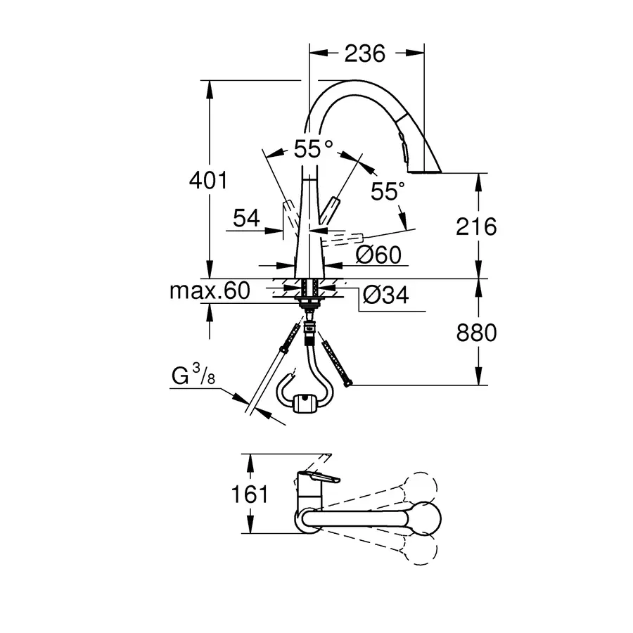 Змішувач для кухні з висувним виливом Grohe Zedra (32294002)