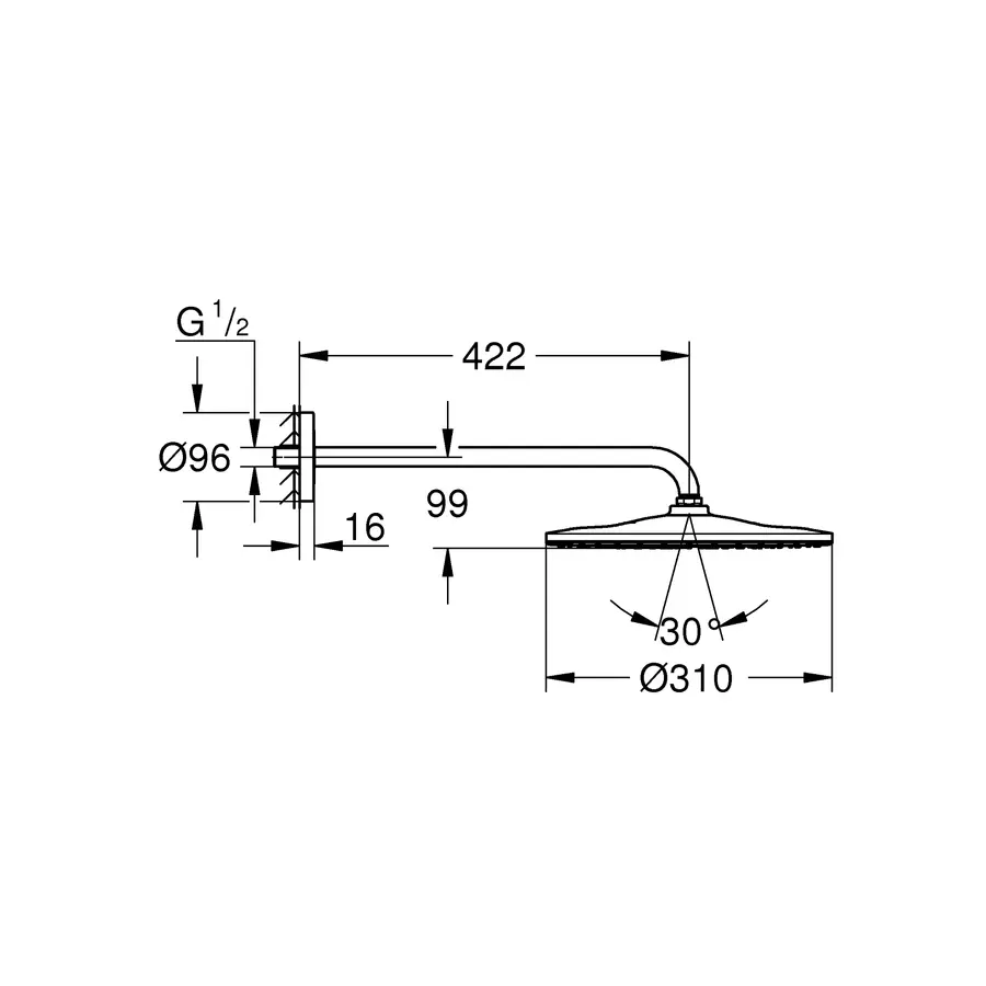 Верхній душ з настінним кронштейном Grohe Rainshower Mono (26557000)