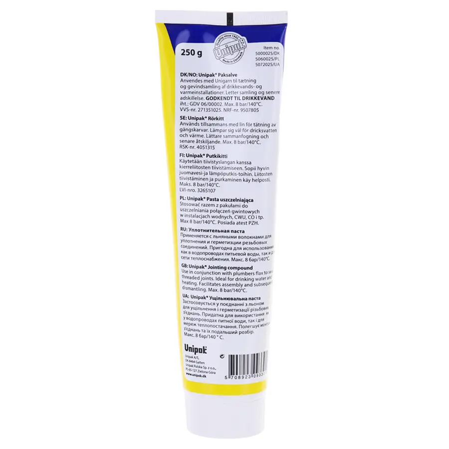 Паста для ущільнення різьбових з'єднань Unipak 250г. (в тюбику) (UP0579)