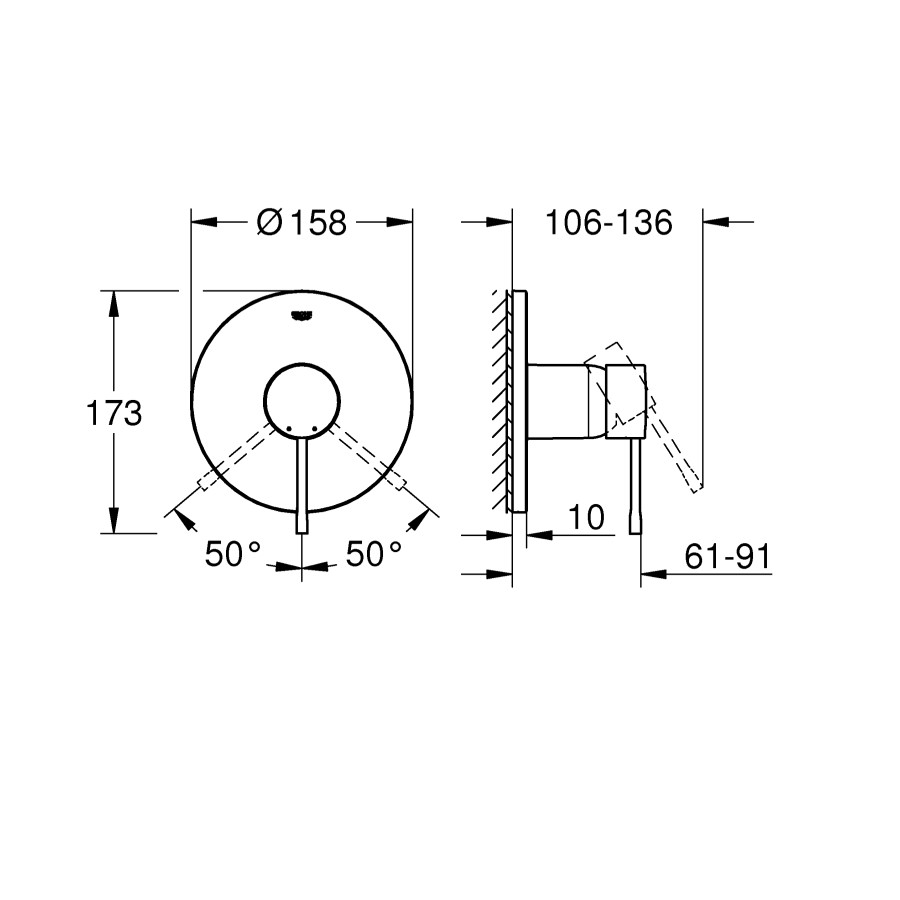 Змішувач прихованого монтажу для 1 споживача Grohe Essence New (24057001)