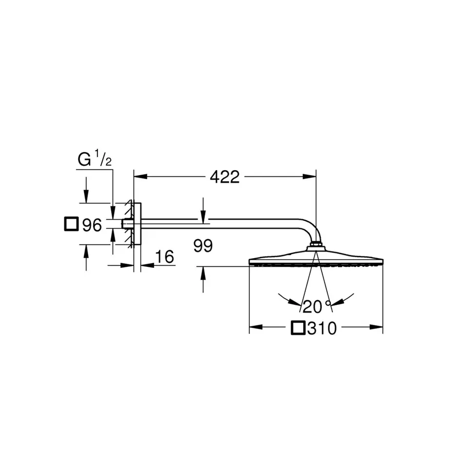 Верхній душ з настінним кронштейном Grohe Rainshower Mono (26563000)
