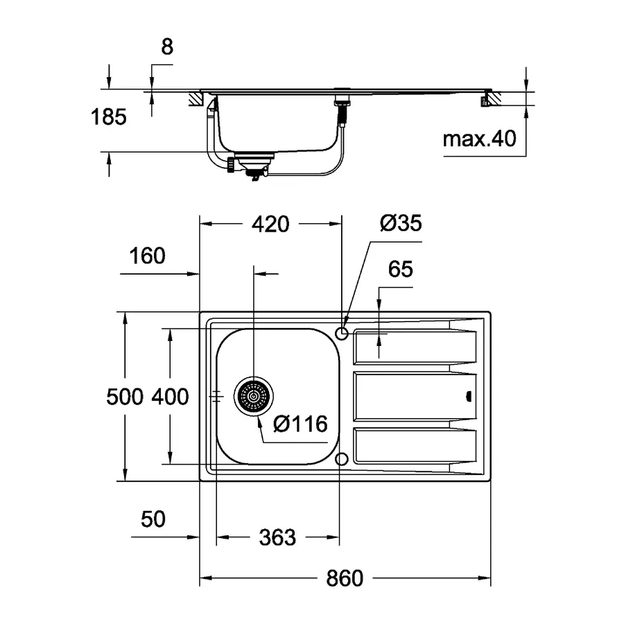 Кухонна мийка Grohe EX-2 Sink K401 (31566SD0)