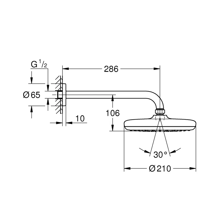 Верхній душ з настінним кронштейном Grohe New Tempesta Classic (26411000)