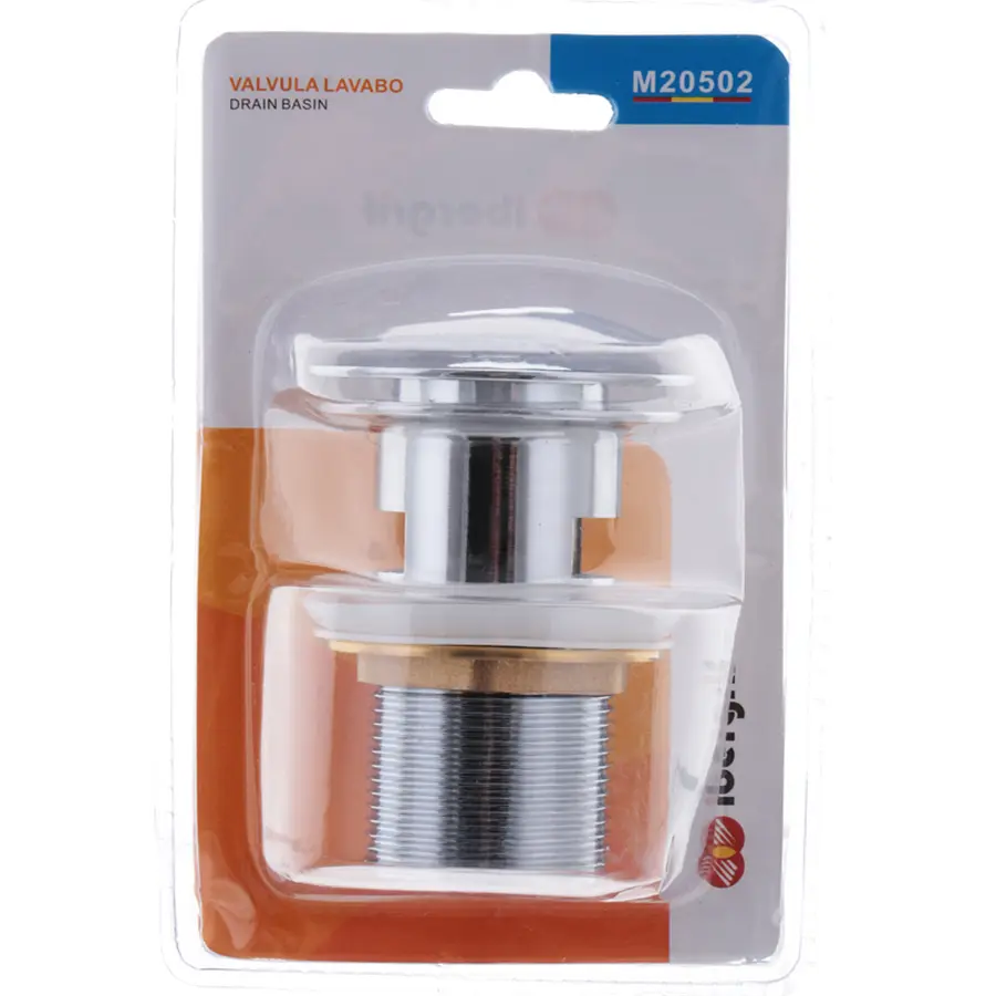 Донний клапан для раковини з переливом IBERGRIF M20502 автоматичний (Click-Clack) (Колір хром) 1 1/