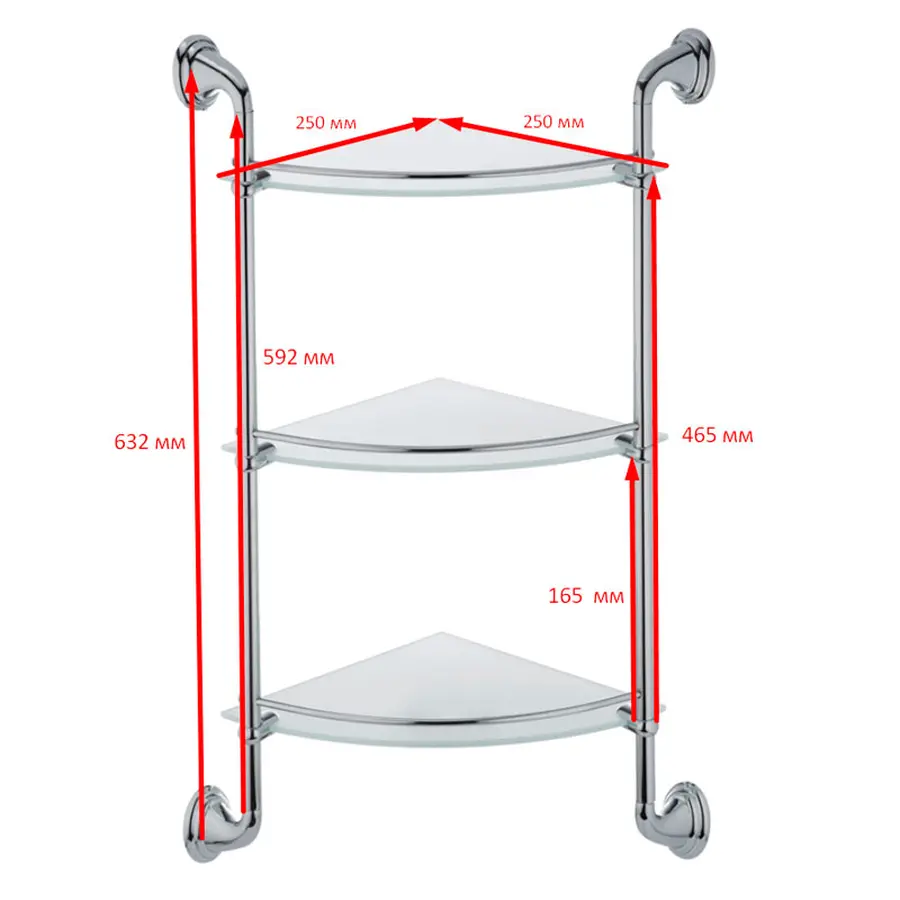 Полиця у ванну кутова скляна 3-ярусна Zerix LR1507-3 (LL1409)
