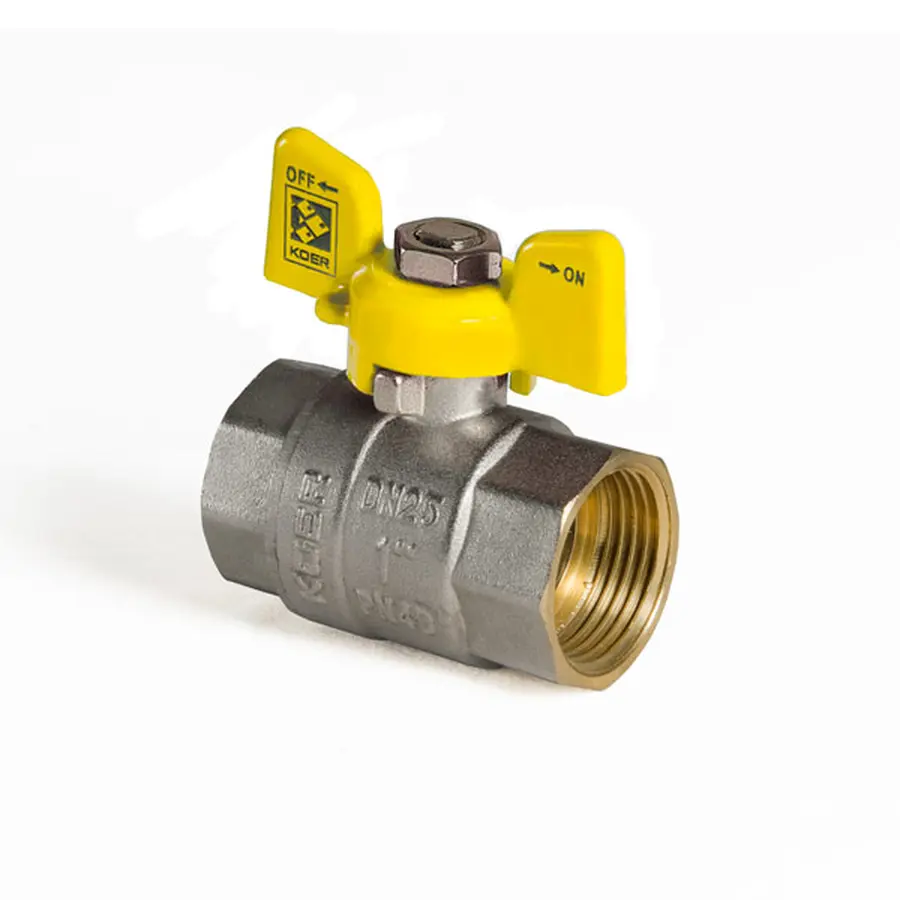 Кран кульовий KOER KR.217.G - 1" FF ГГМ YELLOW, ручка "метелик" жовта (KR0093)