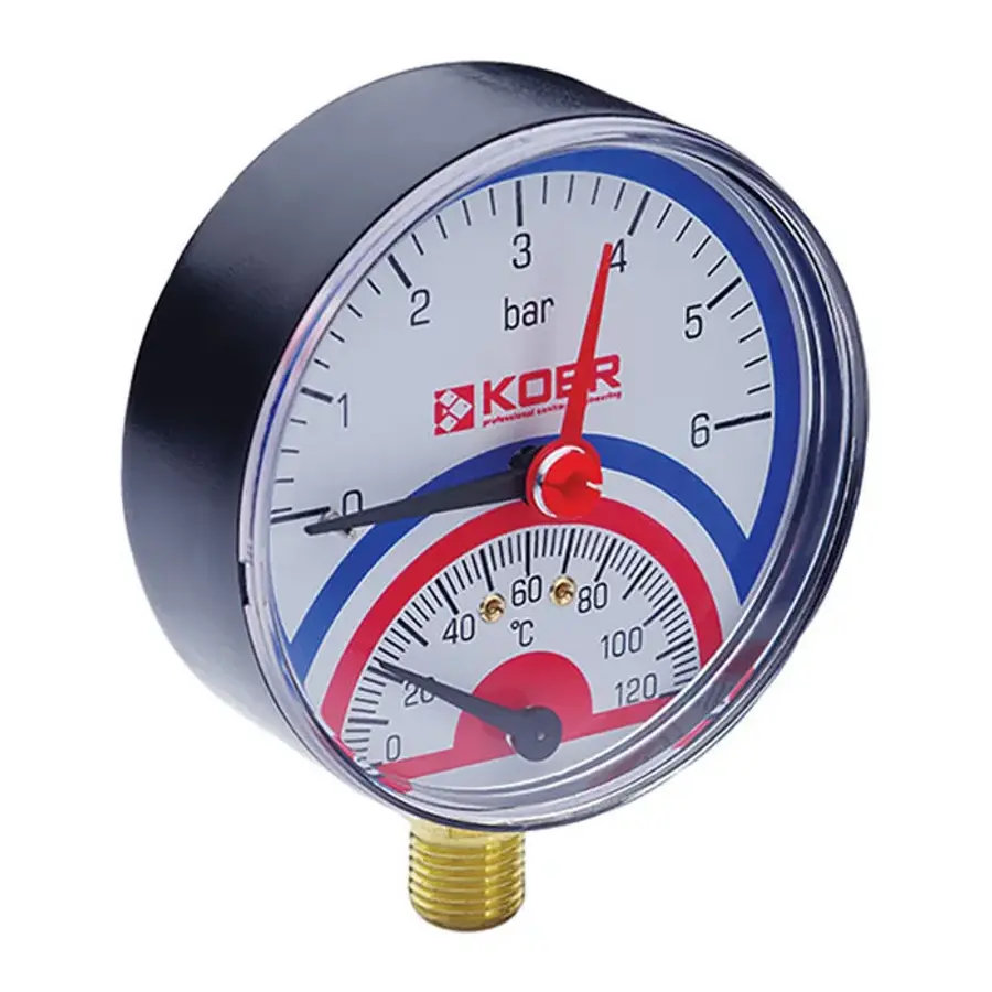 Термо-манометр радіальний (KOER KM.801R) (0-6 bar), D 80мм, 1/4''-1/2'' (KR0218)