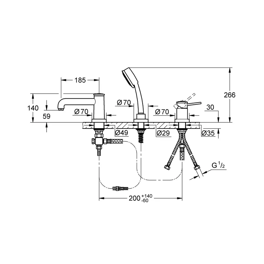 Змішувач на борт ванни на 3 отвори Grohe BauClassic (2511800A)