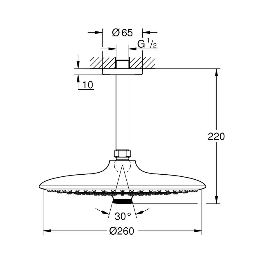 Верхній душ зі стельовим кронштейном Grouphoria (26461000)