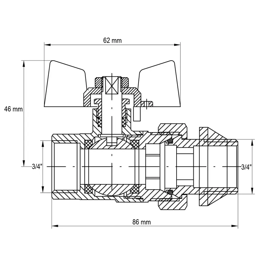 Кран з американкою 3/4" "антіпротечка" (Koer KR.227-Gi) (KR0191)