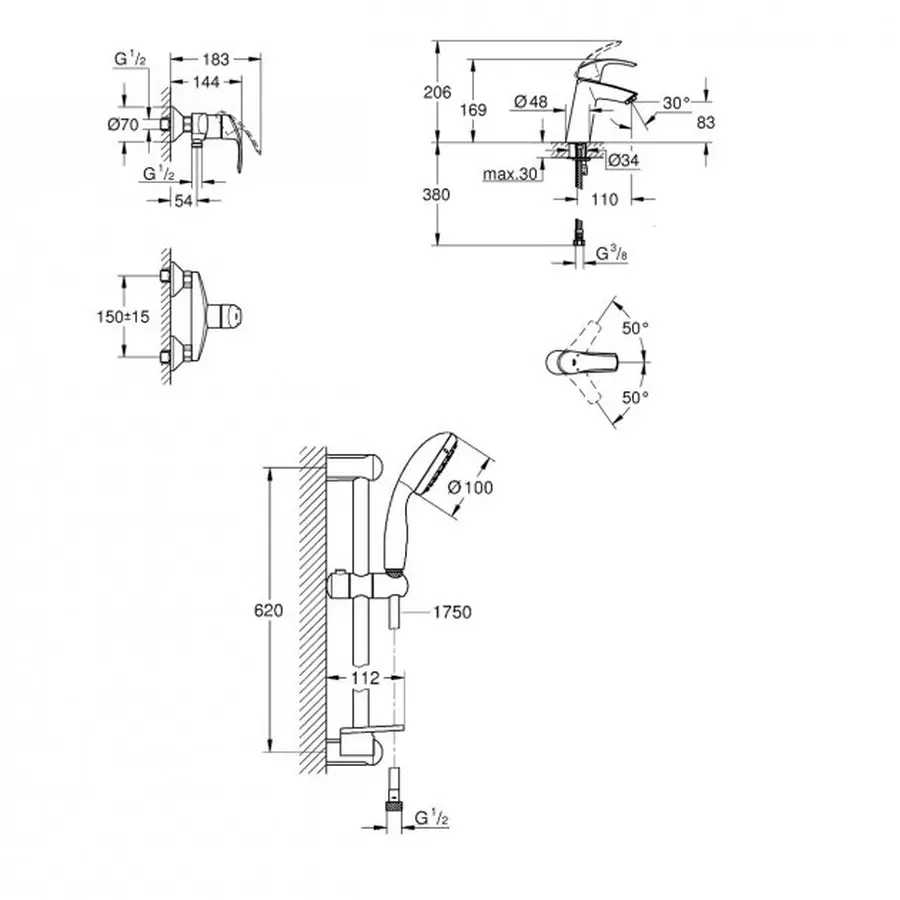 Набір змішувачів Grohe Eurosmart M-Size для душу (123244M)
