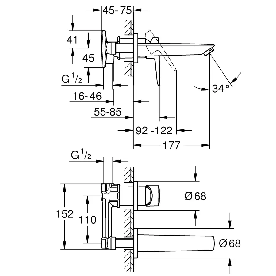 Змішувач для раковини прихованого монтажу Grohe BauLoop New (20289001)