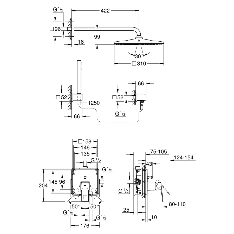 Душова система прихованого монтажу зі змішувачем Grohe Eurocube (25238000)