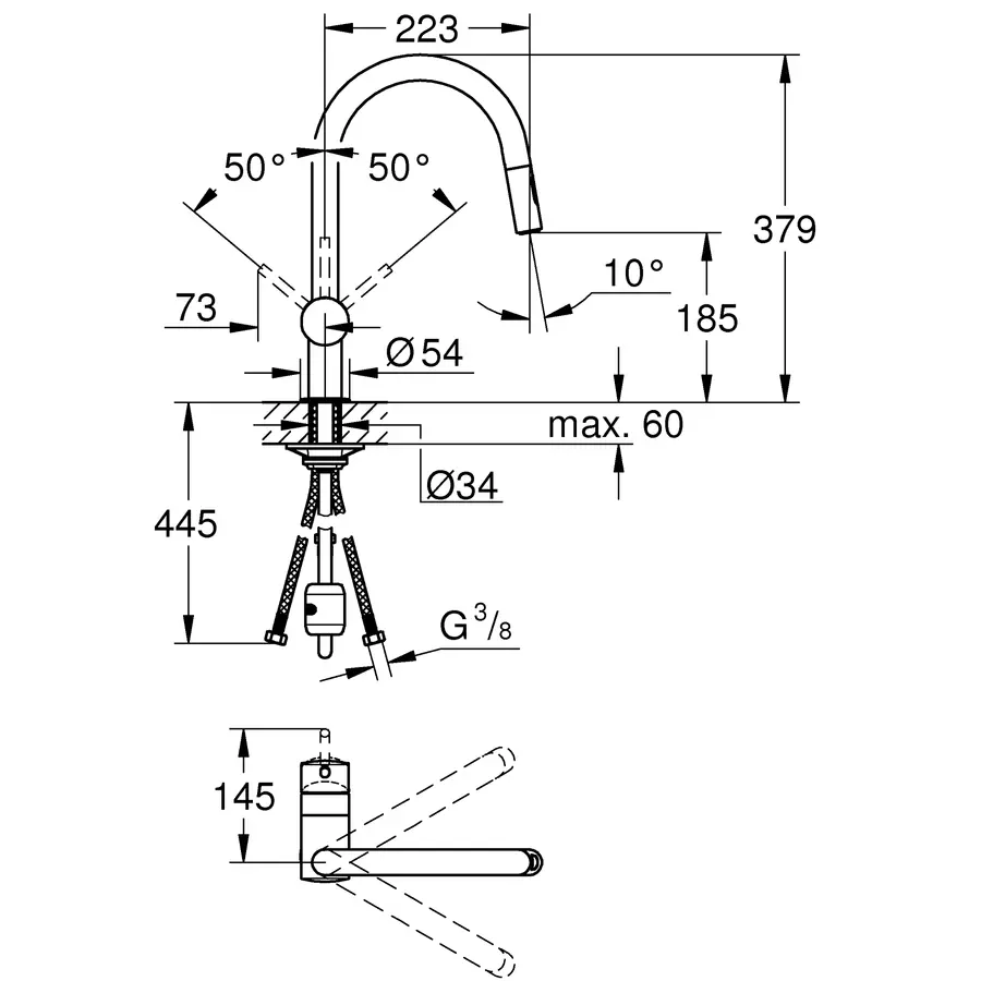 Змішувач для кухні з висувним виливом Grohe Minta (32321002)