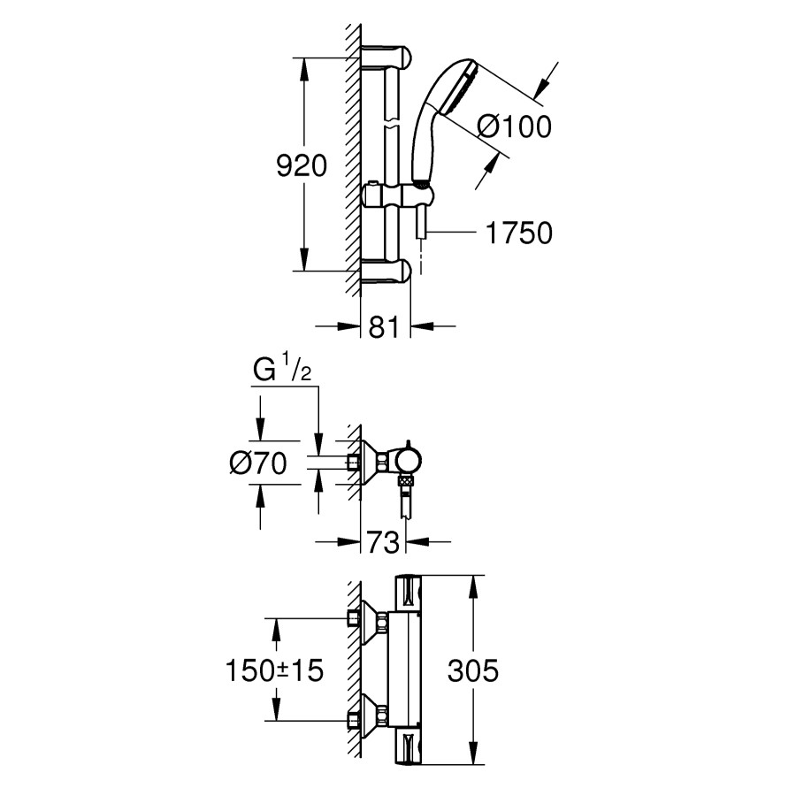 Термостат для душу із душовим гарнітуром Grohe Grohtherm 800 (34566001)