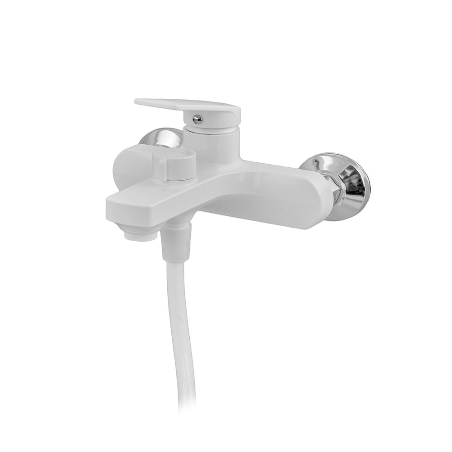 Змішувач для ванни Plamix Lucas-009 EURO SET White з шлангом, лійкою та кронштейном (PM0708)