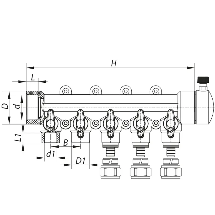 Розподільний колектор опалення 5-way з фітингом (40x20) PPR Koer K0193.PRO (KP2558)