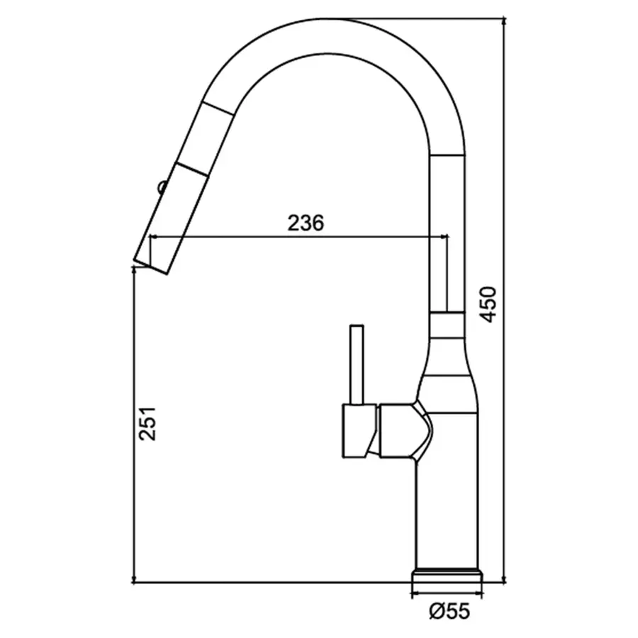 Кухонний змішувач з висувним виливом KOER KI-70004-05 (нерж. сталь) (KR3386)