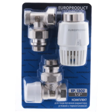 Комплект для підключення радіатора Europroduct EP.1302 - 1/2'' (кутовий з термоголовкою) (EP6016)