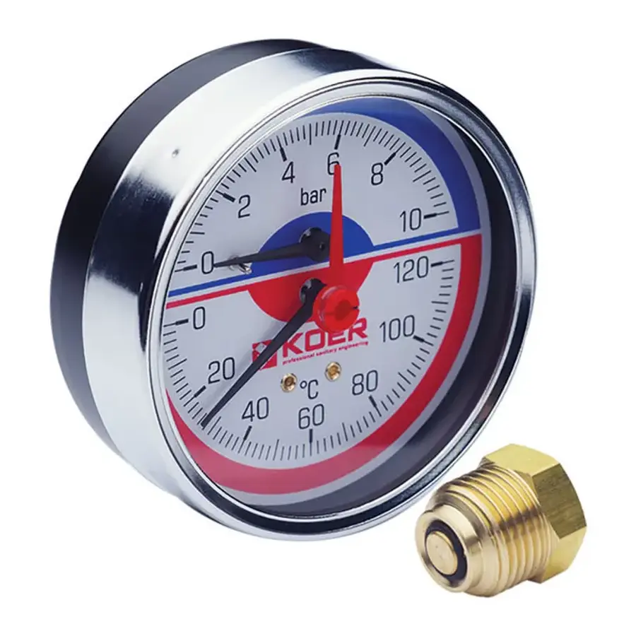 Термо-манометр аксіальний (KOER KM.812A) (0-10 bar), D 80мм, 1/4''-1/2'' (KR0219)