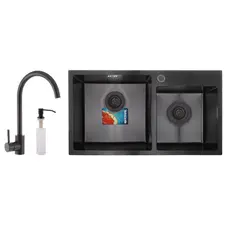 Комплект: мийка, змішувач, диспенсер MIXXUS SET-7843D-220x1.0-PVD-BLACK (Колір чорний) (MX0585)