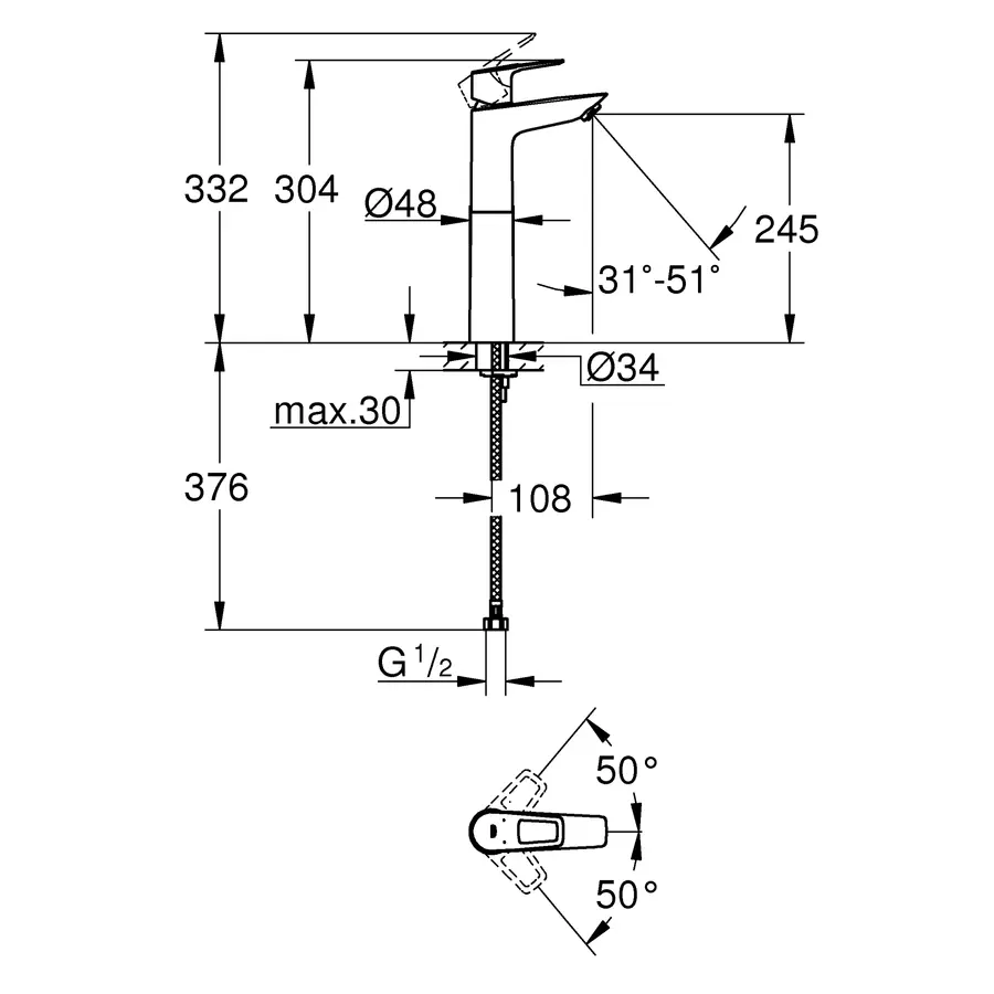 Змішувач на стільницю для раковини XL-розміру Grohe BauLoop New (32856001)