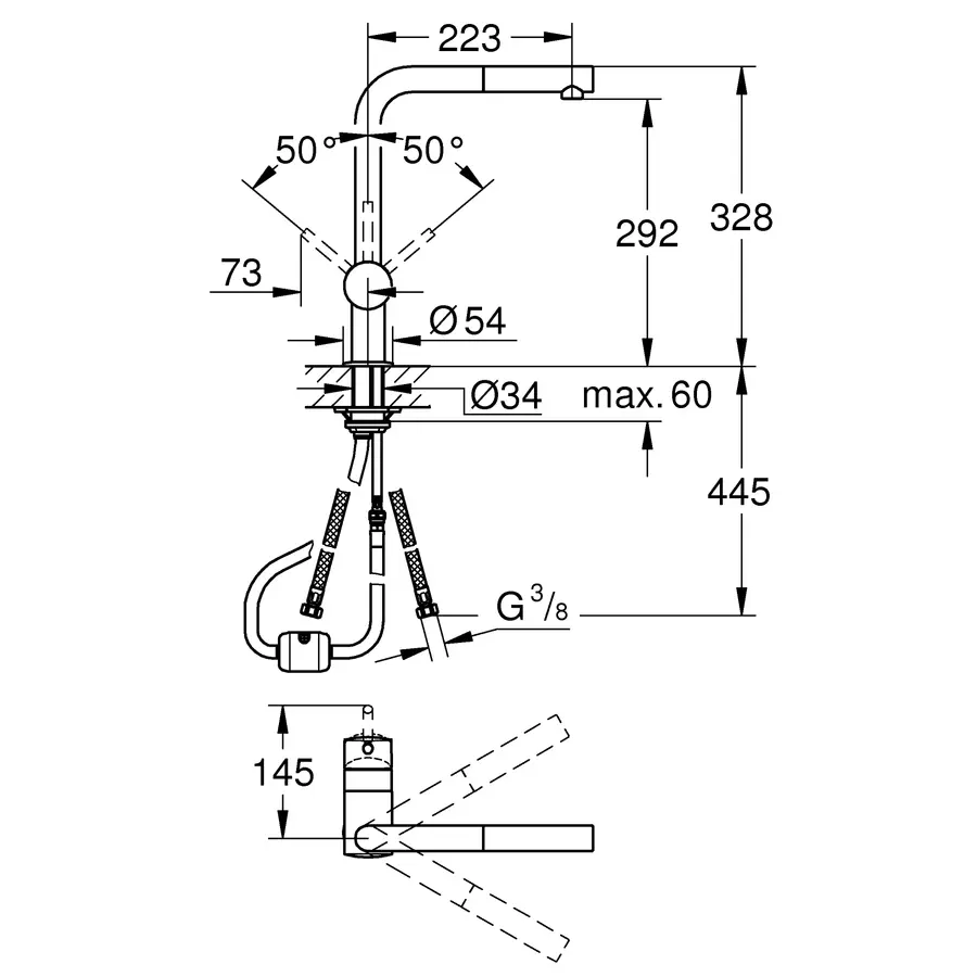 Змішувач для кухні з висувним виливом Grohe Minta (32168000)