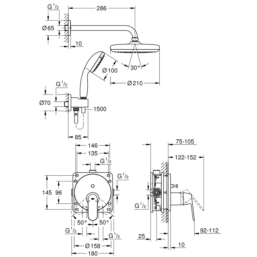 Душова система прихованого монтажу зі змішувачем Grohe Eurosmart Cosmopolitan (25219001)