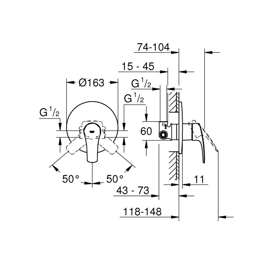 Змішувач прихованого монтажу для 1 споживача Grohe Eurosmart New (33556003)