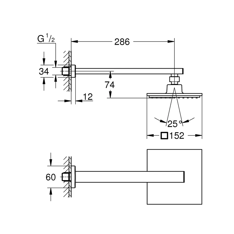 Верхній душ з настінним кронштейном Grohe Euphoria Cube (26073000)