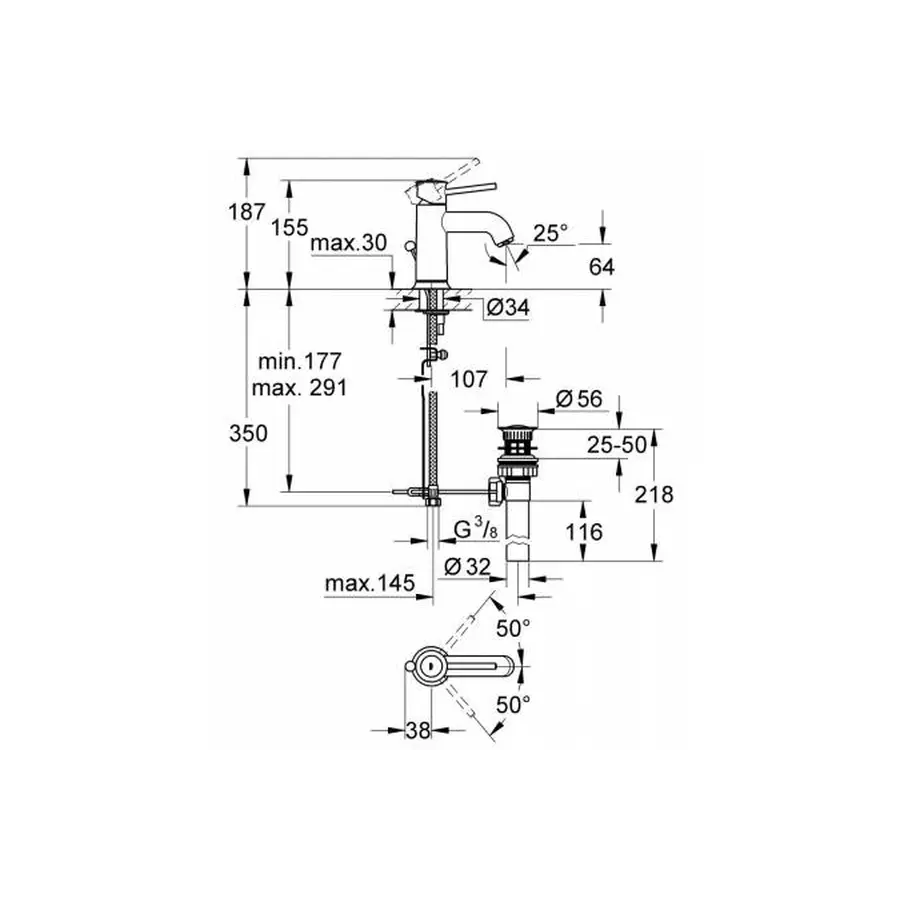 Змішувач для умивальника з дон. клапаном Grohe BauClassic (23161000)