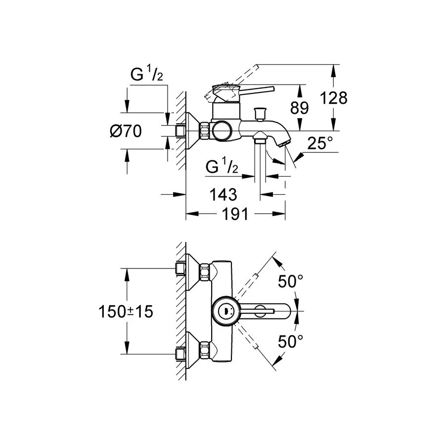 Змішувач для ванни Grohe BauClassic (32865000)