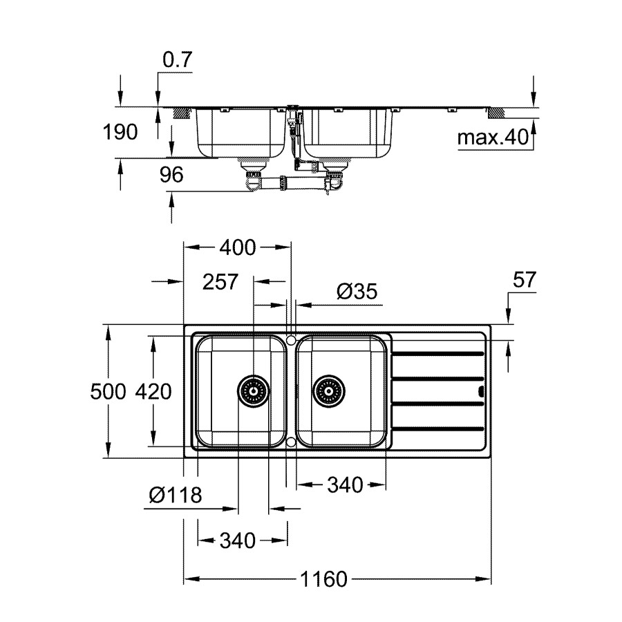 Мийка для кухні із нержавіючої сталі Grohe K500 (31588SD1)