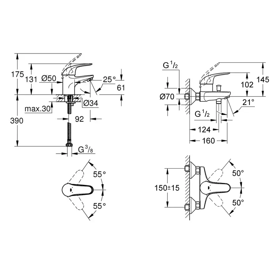 Комплект змішувачів для ванної кімнати Grohe Euroeco N (124428)