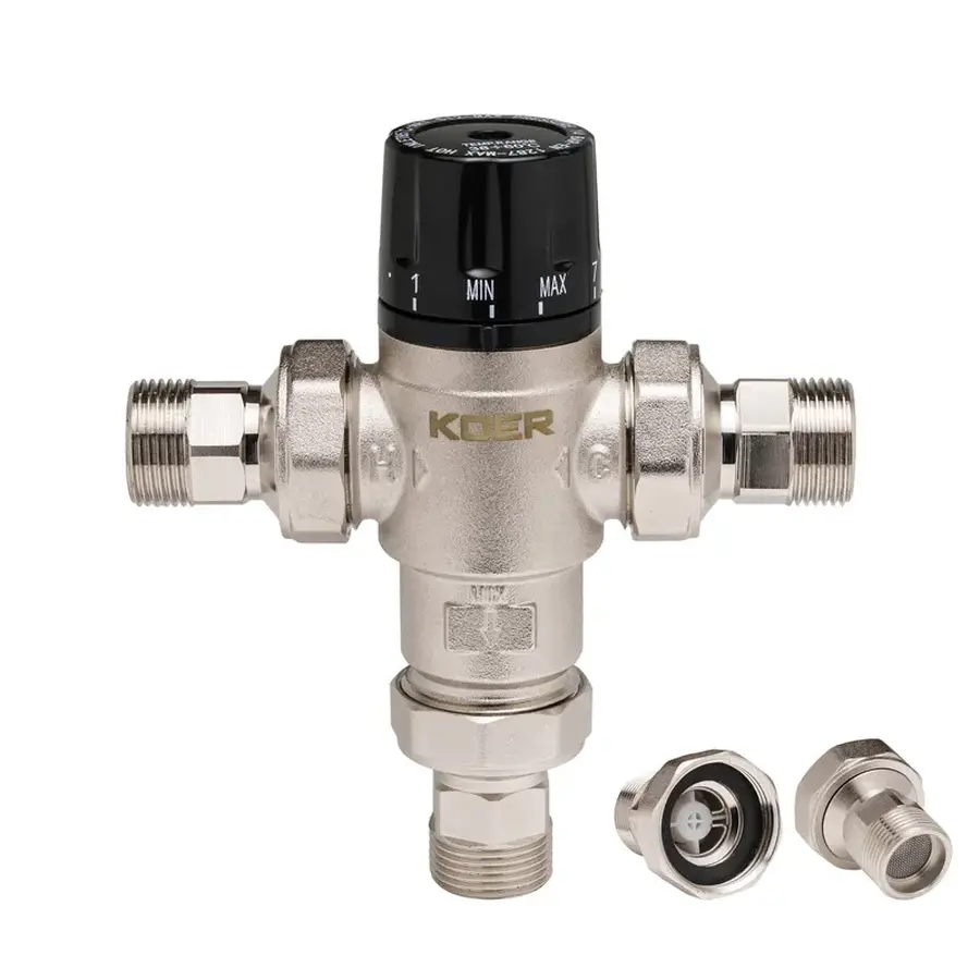 Клапан змішувач термостатичний триходовий 3/4'' (з накидн. гайками) Koer KR.1258 (KR2818)