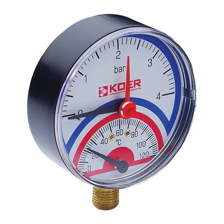 Термо-манометр радіальний (KOER KM.801R) (0-4 bar), D 80мм, 1/4''-1/2'' (KR0217)