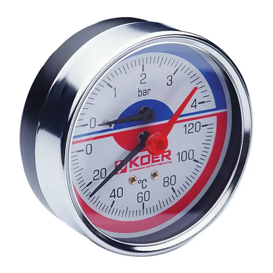 Термо-манометр аксіальний (KOER KM.812A) (0-4 bar), D 80мм, 1/4''-1/2'' (KR0221)