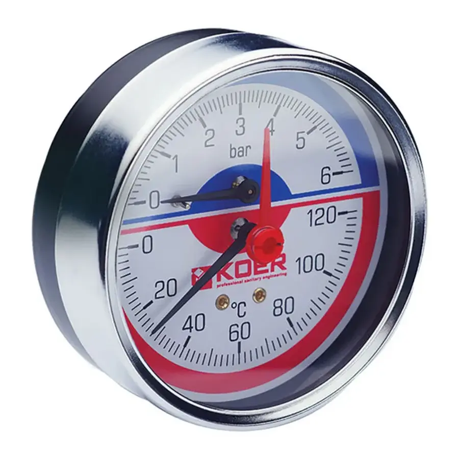 Термо-манометр аксіальний (KOER KM.812A) (0-6 bar), D 80мм, 1/4''-1/2'' (KR0220)