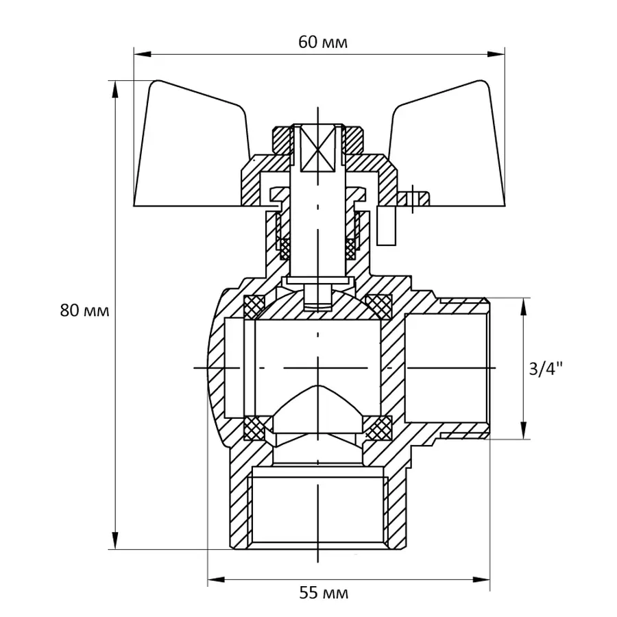 Кран кульовий Koer 3/4" ГШМ кутовий (KR.208) (KR2806)