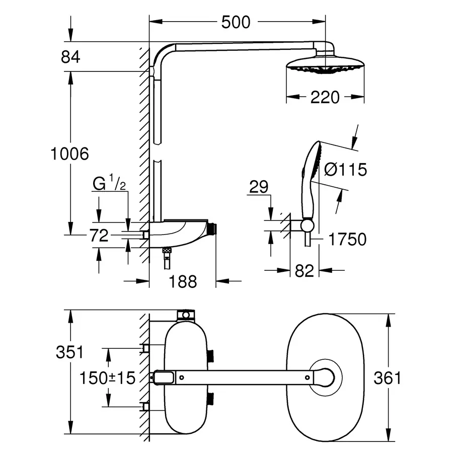 Душова система з термостатом для душа Grohe Rainshower SmartControl (26250000)