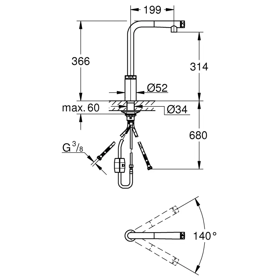 Змішувач для кухні з висувним виливом Grohe Minta SmartControl (31613DC0)