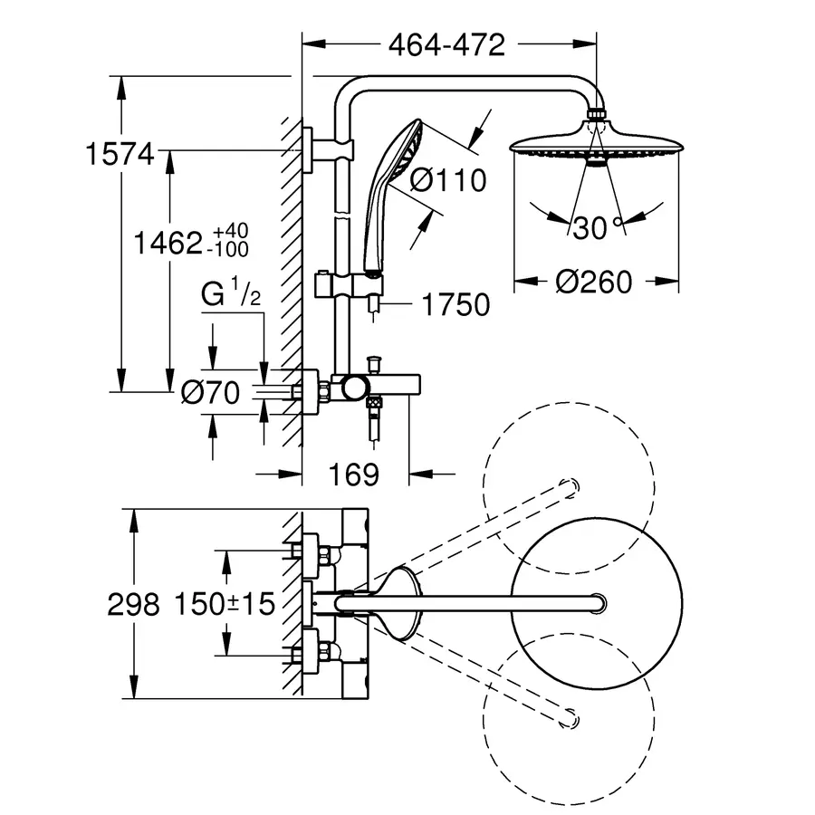 Душова система з термостатом для ванни Grohe Euphoria System (27475002)