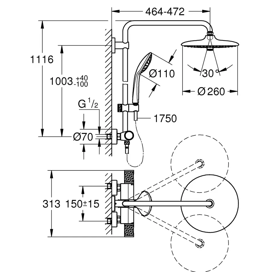 Душова система з термостатом для душа Grohe Euphoria System (27615002)