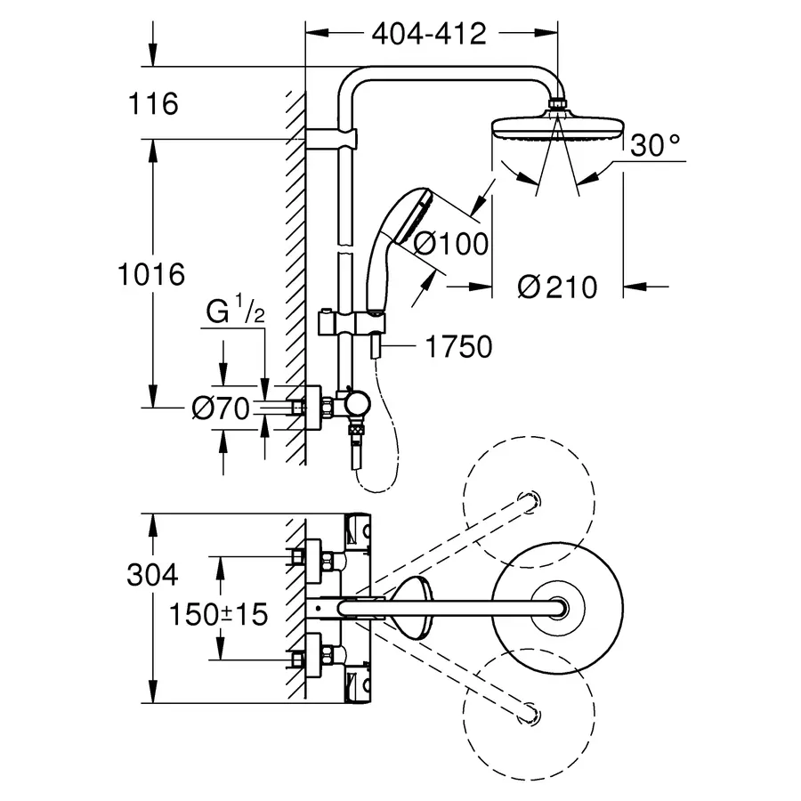Душова система з термостатом для душа Grohe BauClassic Neutral (26699000)