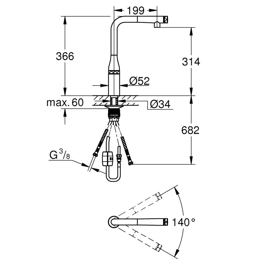 Змішувач для кухні з висувним виливом Grohe Essence SmartControl (31615DC0)