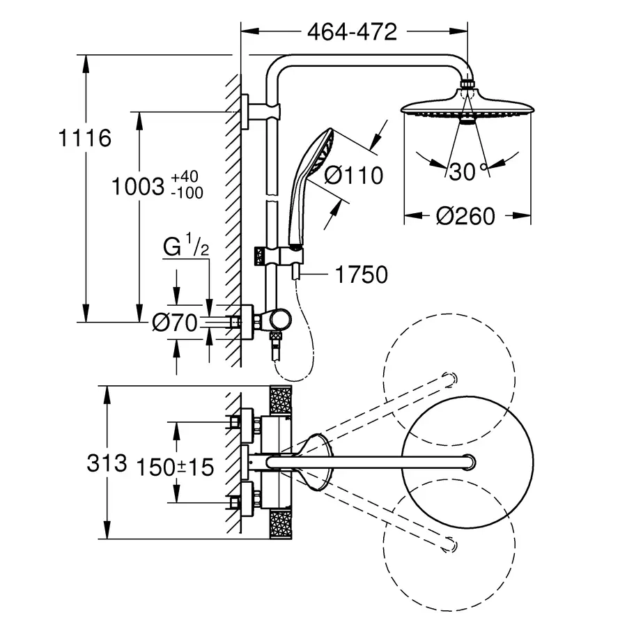 Душова система з термостатом для душа Grohe Euphoria System (27296003)